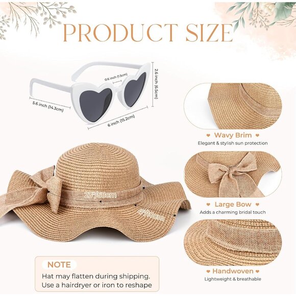 Bride Gift Set Straw Beach Bag Purse & Hat for Bridal Shower Honeymoon - Picture 4 of 7